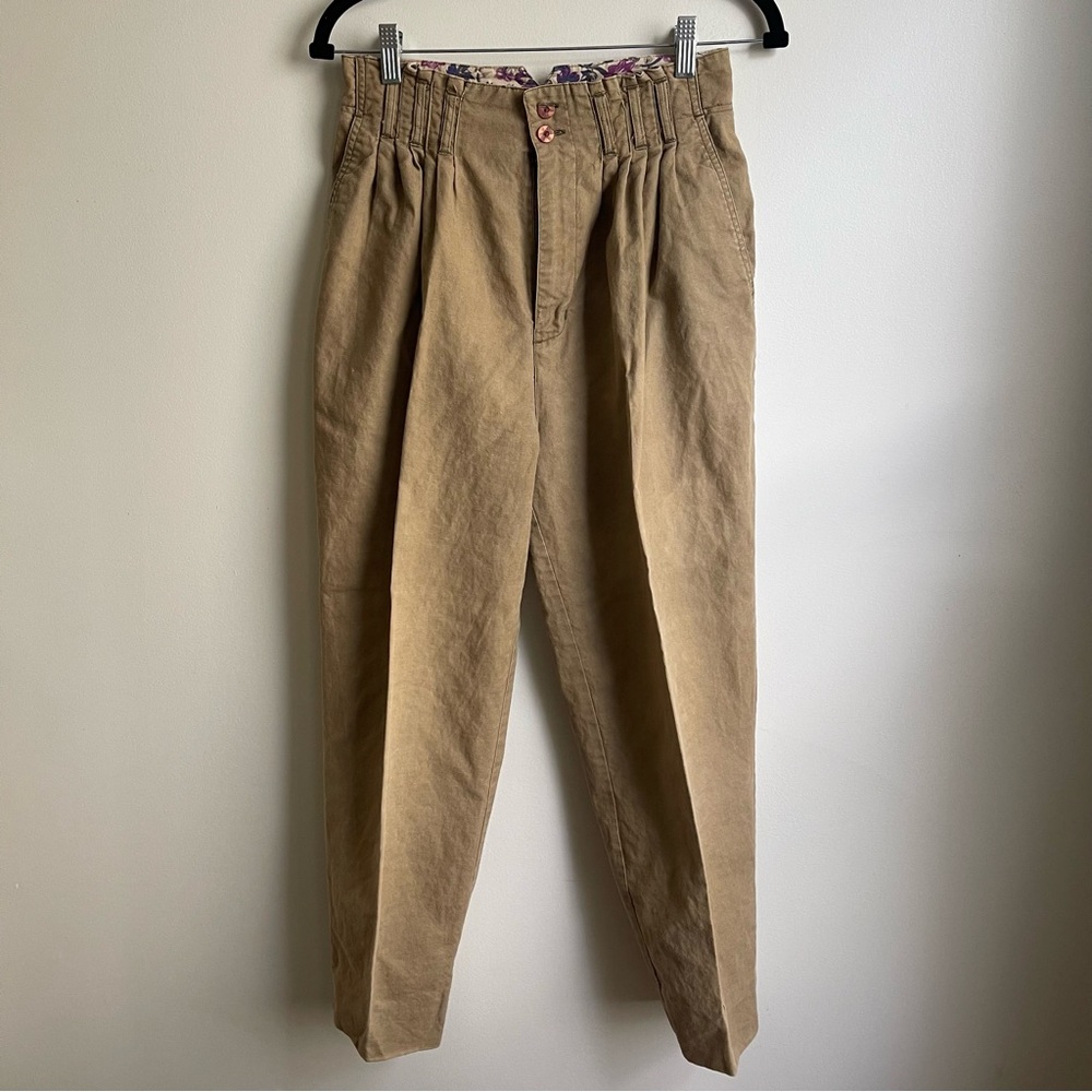 Vintage 80s Gitano Brown High Waist Pleated Tapered Leg Chino Pants 26” 5 / 6